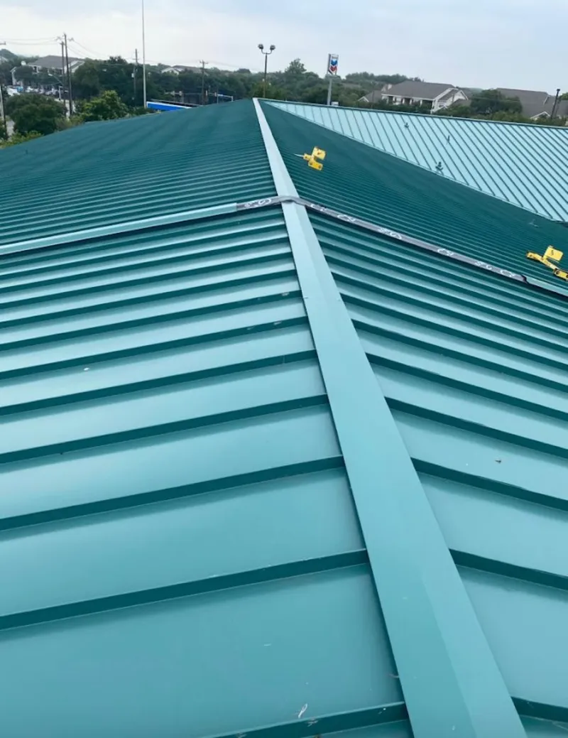 Green commercial metal roof ridge and valley for Metal Roof Repair in Colleyville